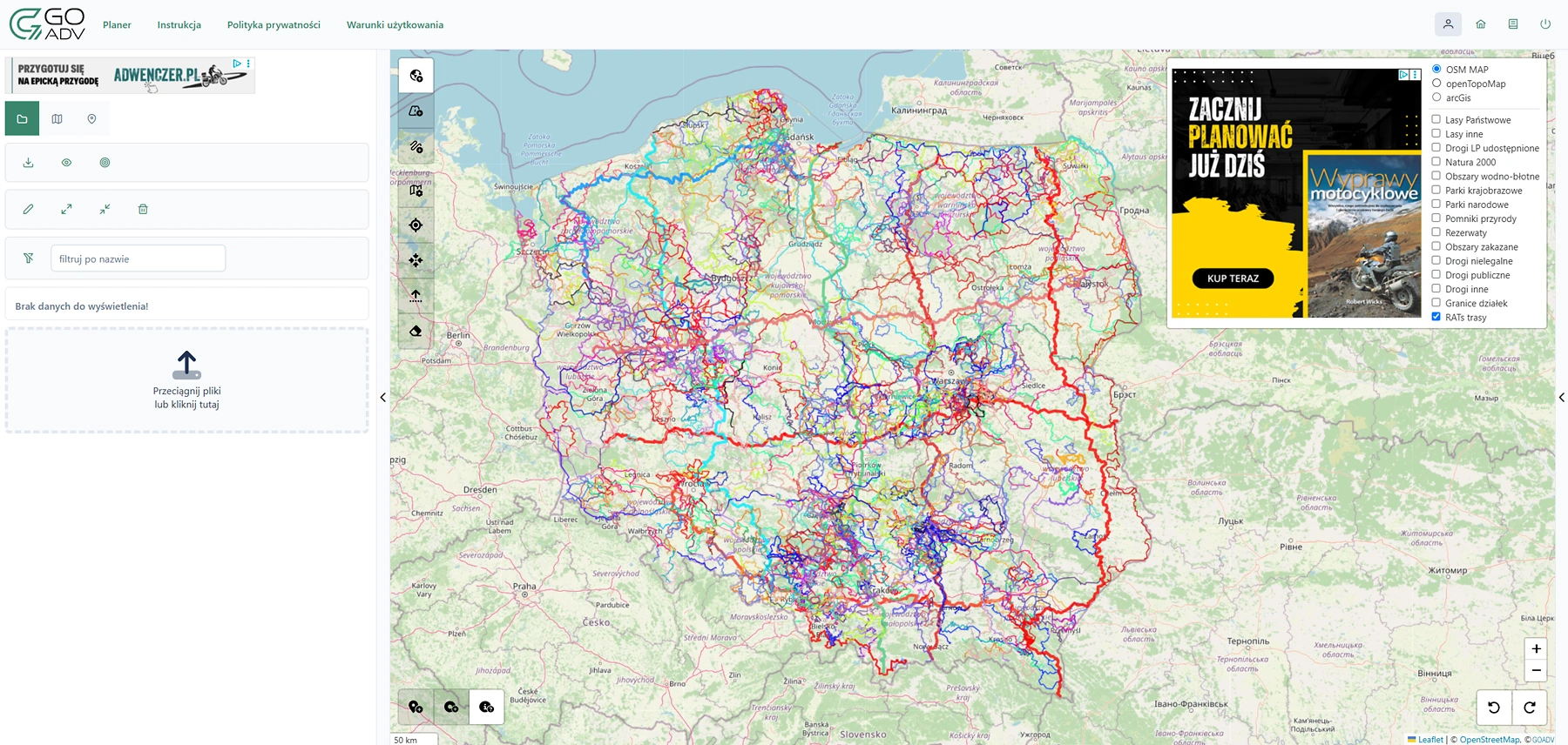 Trasy RATs w aplikacji GOADV